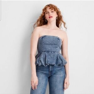 Women's Peplum Denim Top - Future Collective Medium Wash 2X
